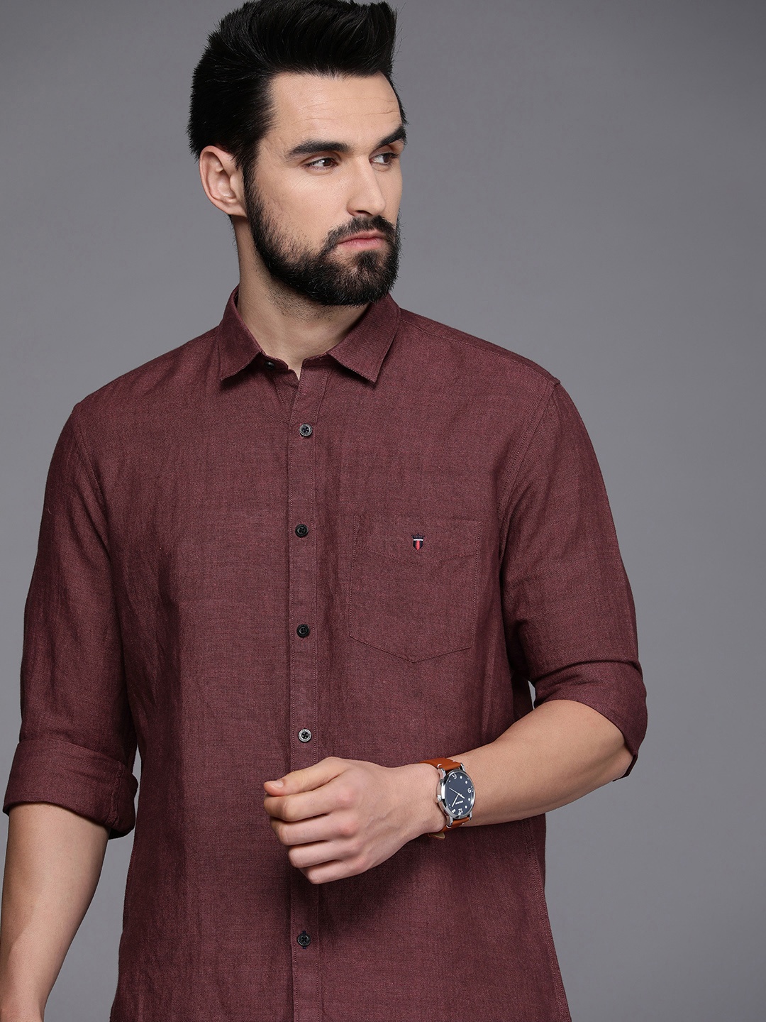 

Louis Philippe Sport Men Maroon Solid Slim Fit Casual Shirt