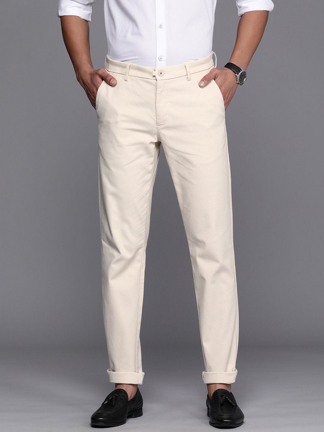 

Louis Philippe Sport Men Beige Flat Front Slim Fit Trousers