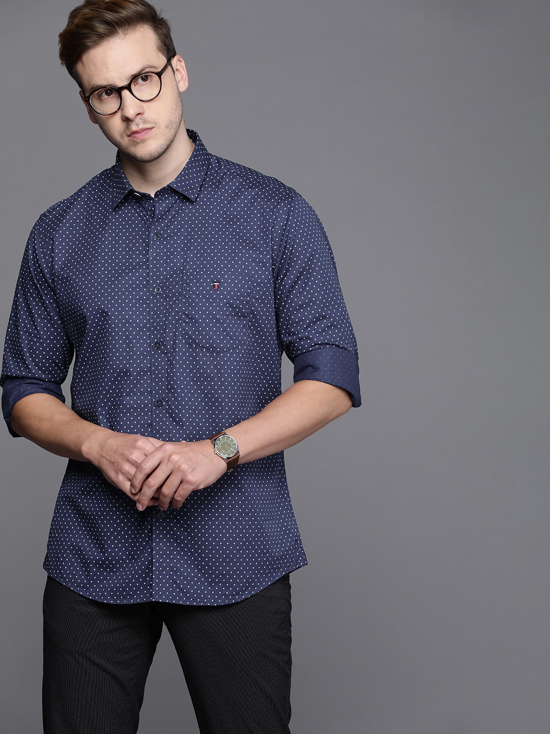 

Louis Philippe Sport Pure Cotton Micro Ditsy Printed Slim Fit Casual Shirt, Blue