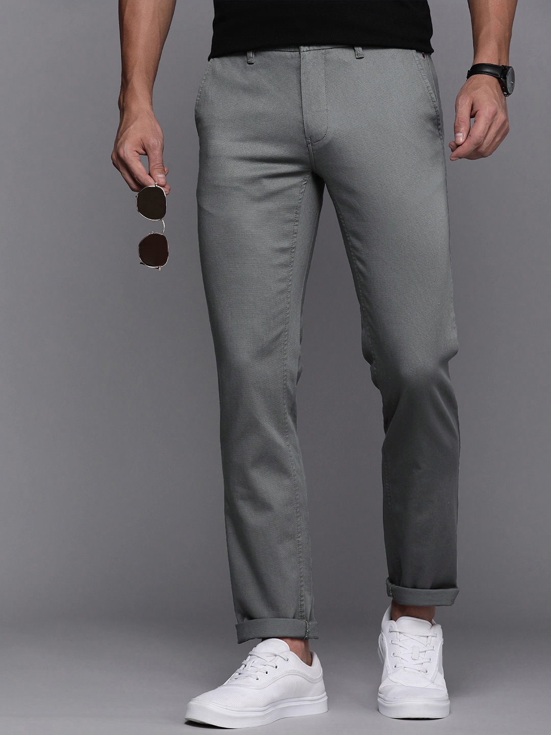 

Louis Philippe Sport Men Textured Slim Fit Casual Trousers, Grey