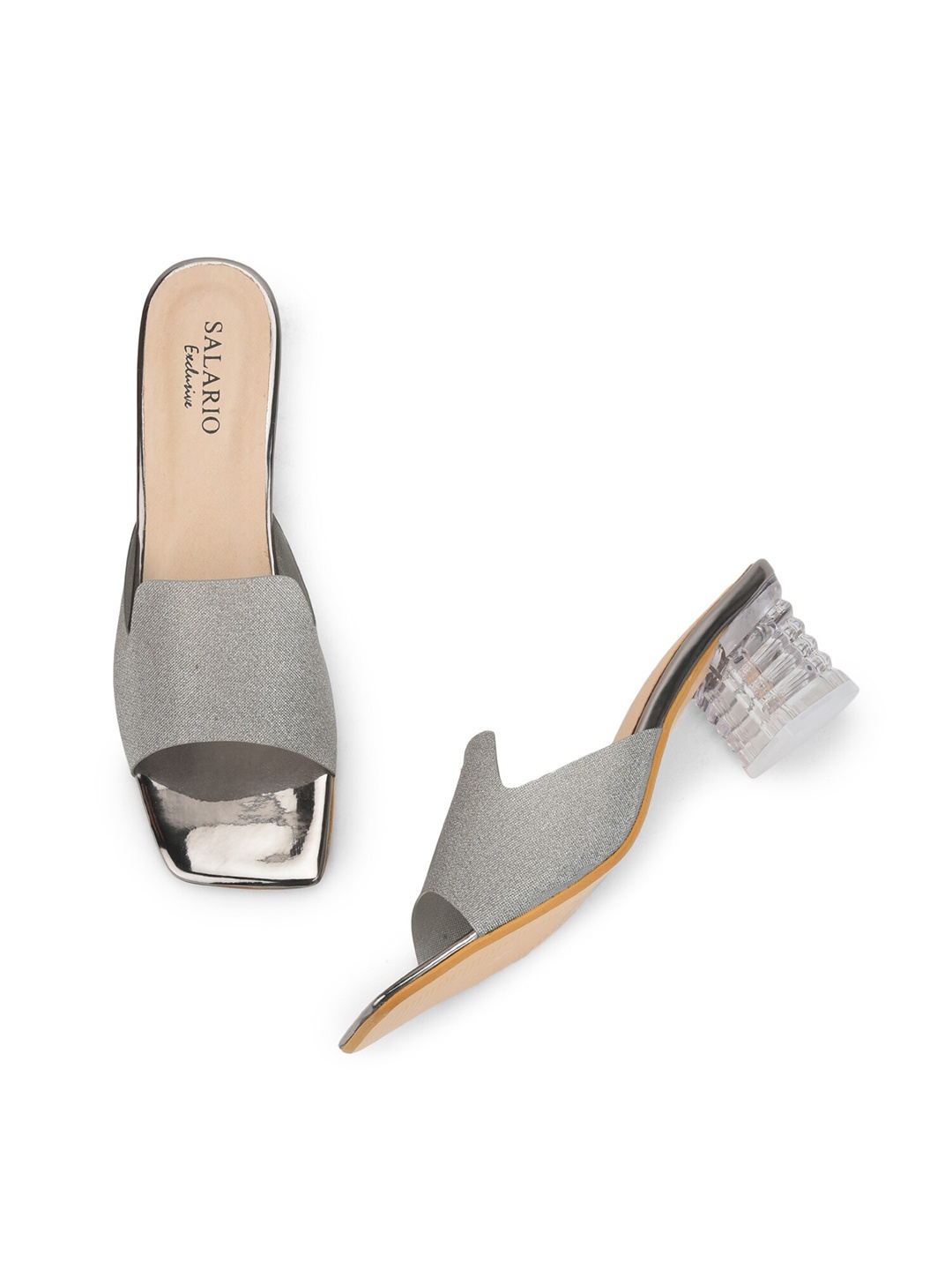 

SALARIO Silver-Toned PU Block Heels