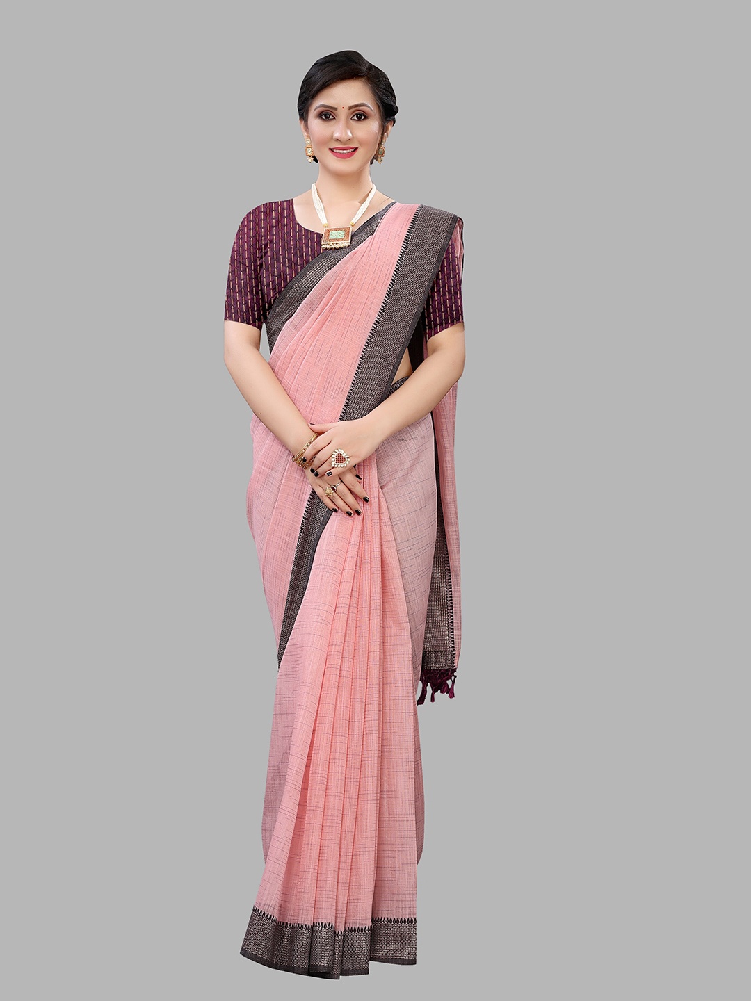 

Fashion FRICKS Pink & Black Silk Cotton Saree