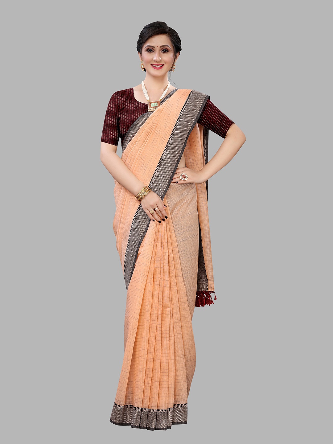 

Fashion FRICKS Orange & Black Silk Cotton Saree