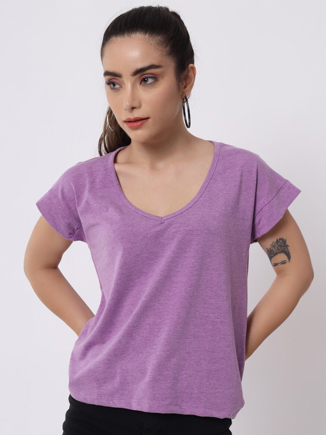 

KEIKO Women Purple V-Neck T-shirt