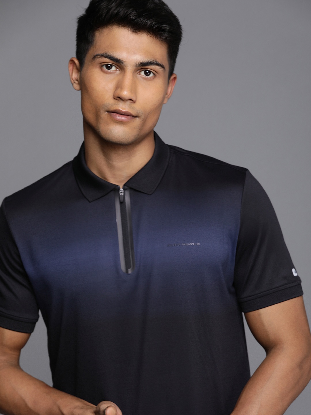 

Louis Philippe ATHPLAY Men Polo Collar Sports T-shirt With Ombre Effect, Black