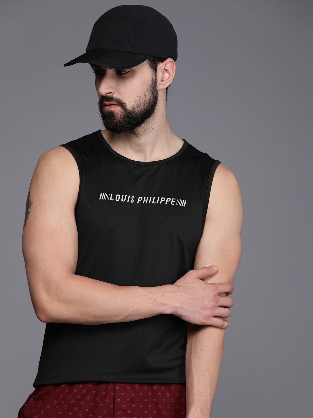 

Louis Philippe ATHPLAY Men Black Brand Logo Slim Fit T-shirt