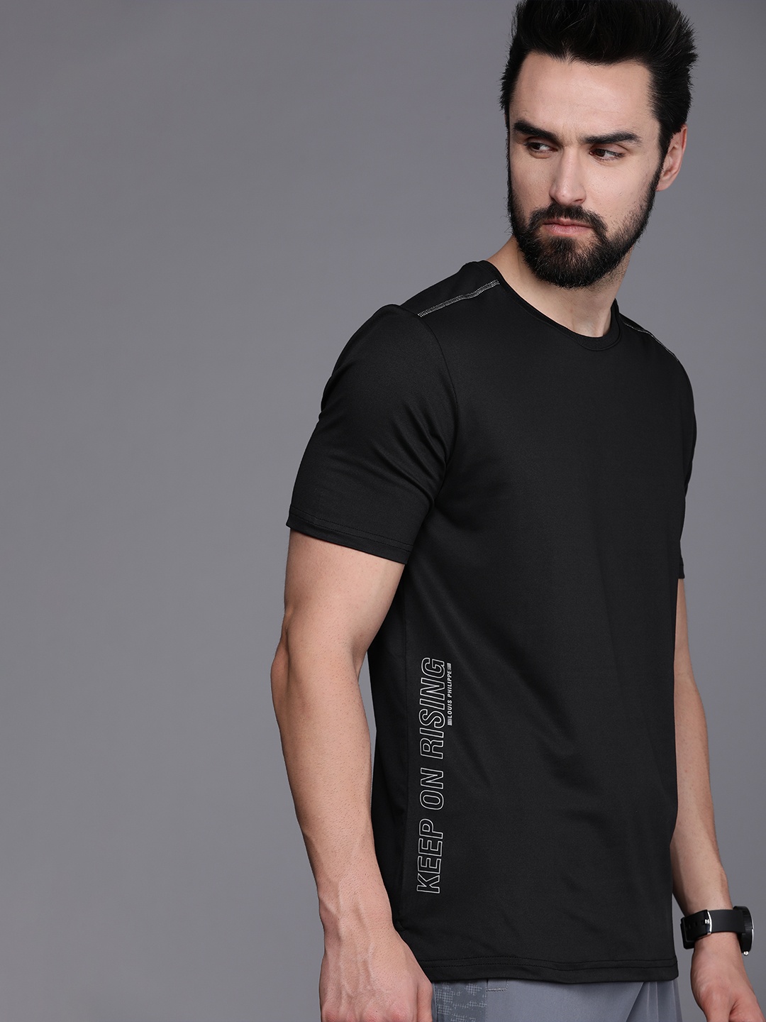 

Louis Philippe ATHPLAY Men Black Typography Printed Short Sleeves T-shirt