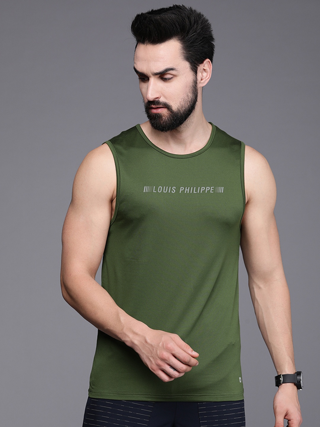 

Louis Philippe ATHPLAY Men Olive Green Brand Logo Printed T-shirt