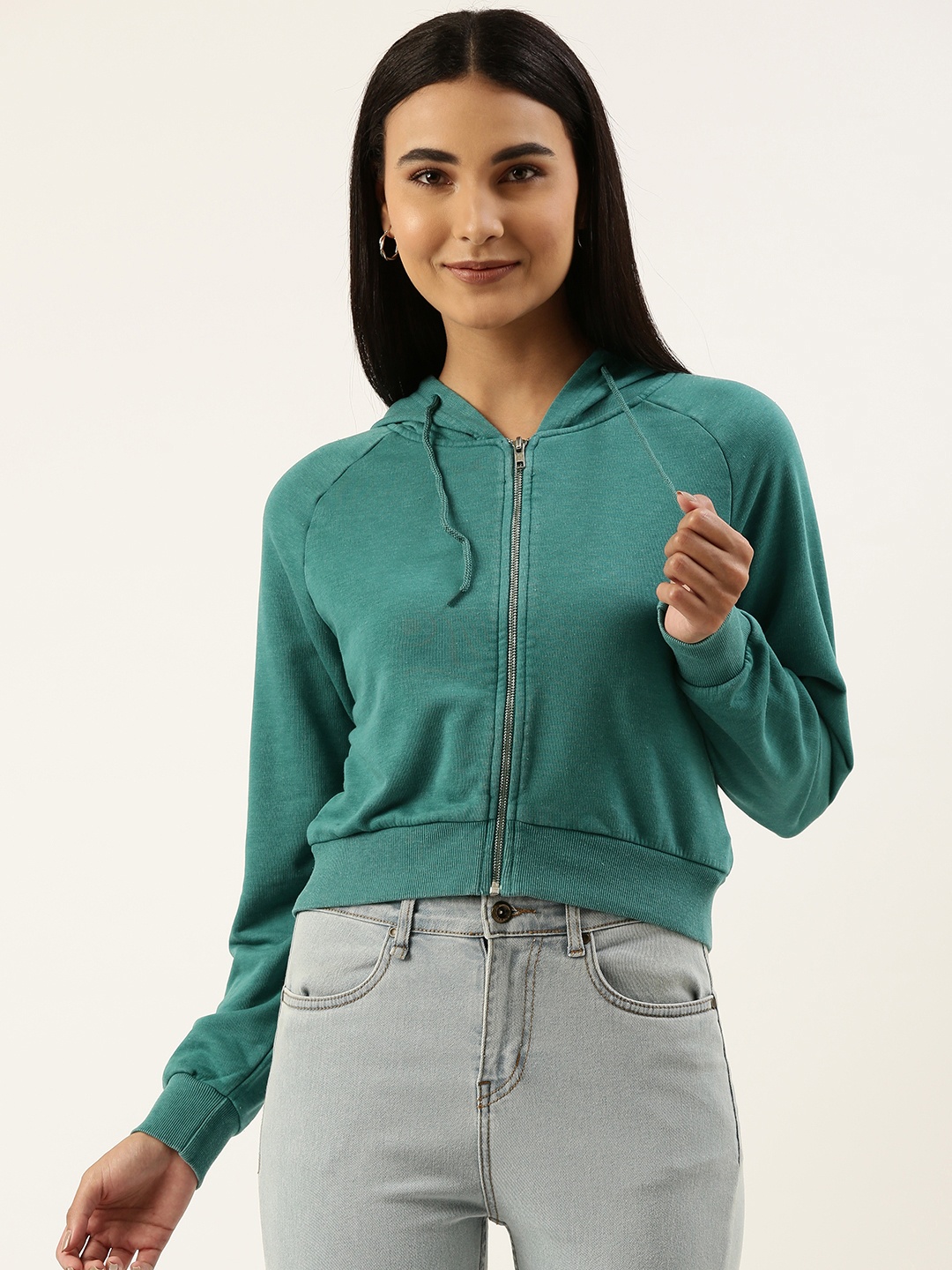 

FOREVER 21 Women Green Hooded Sweatshirt