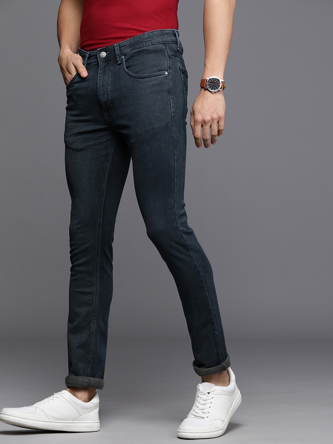 

Louis Philippe Jeans Men Navy Blue Super Slim Fit Low-Rise Stretchable Jeans