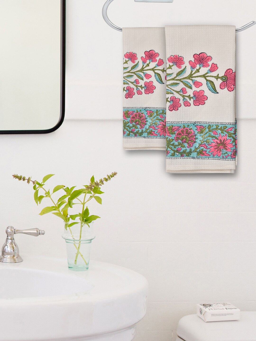 

Gulaab Jaipur Set of 2 White & Pink Printed 400 GSM Organic Cotton Hand Towel