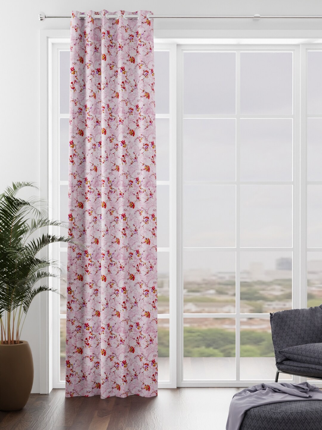 

KOPA Pink & Yellow Floral Eyelet Door Curtain