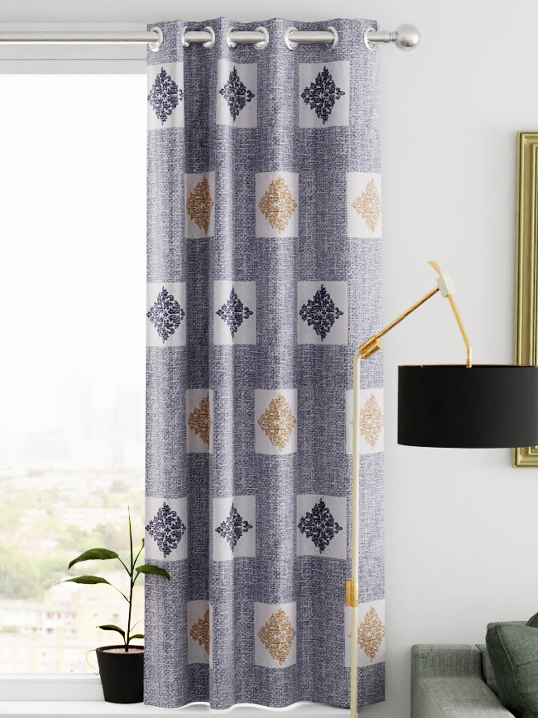 

KOPA Silver-Toned & Grey Ethnic Motifs Window Curtain