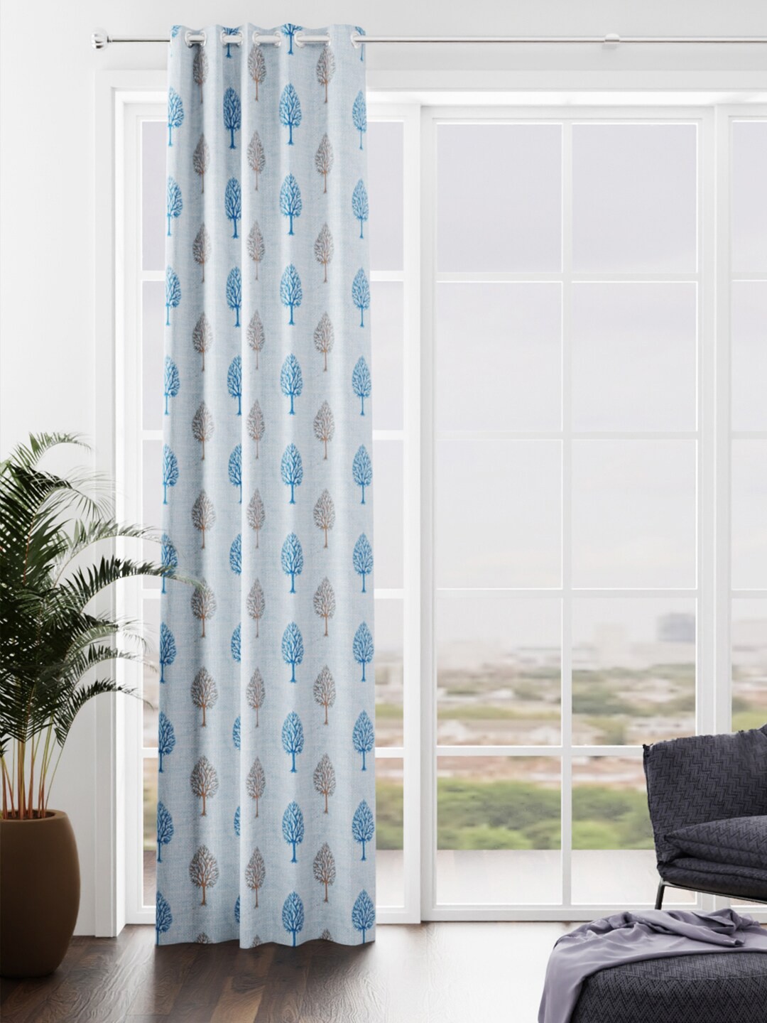 

KOPA White & Blue Ethnic Motifs Door Curtain