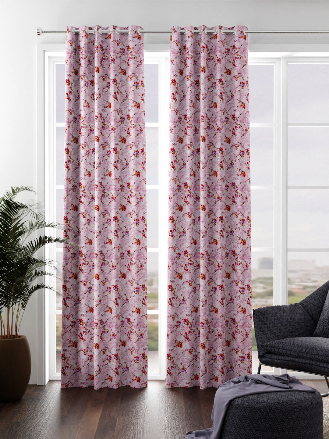 

KOPA Pink & White Set of 2 Floral Door Curtain