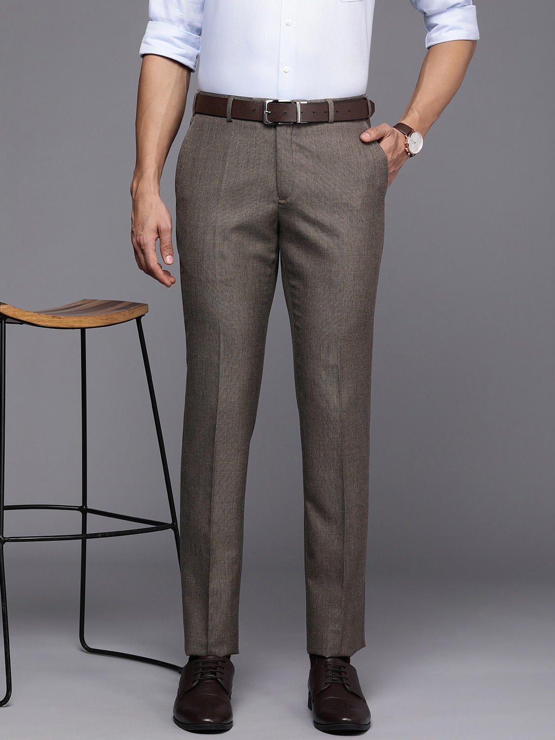 

Raymond Men Flat Front Slim Fit Formal Trousers, Brown