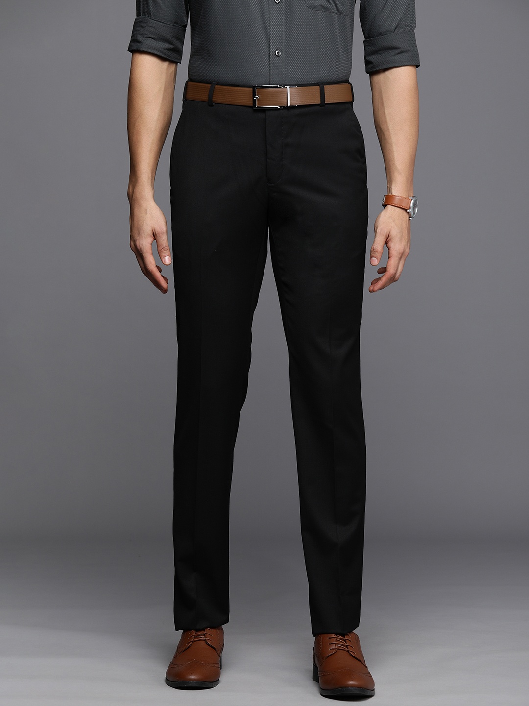 

Raymond Men Black Slim Fit Mid-Rise Formal Trousers