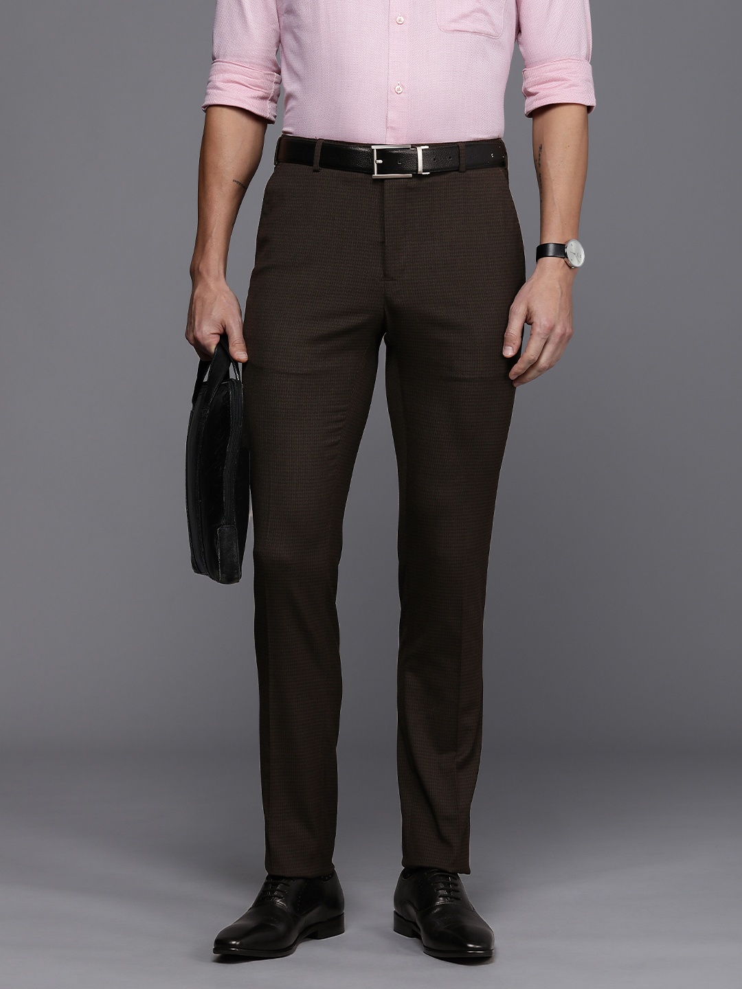 

Raymond Men Textured Slim Fit Formal Trousers, Brown