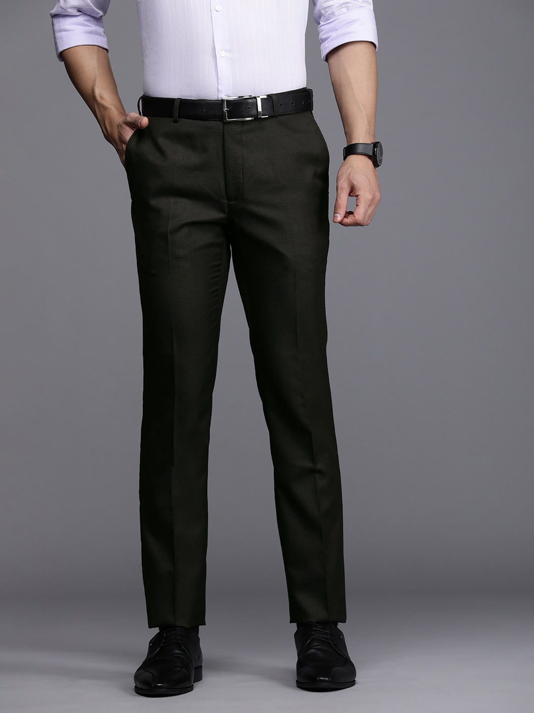 

Raymond Men Dark Brown Solid Slim Fit Formal Trousers