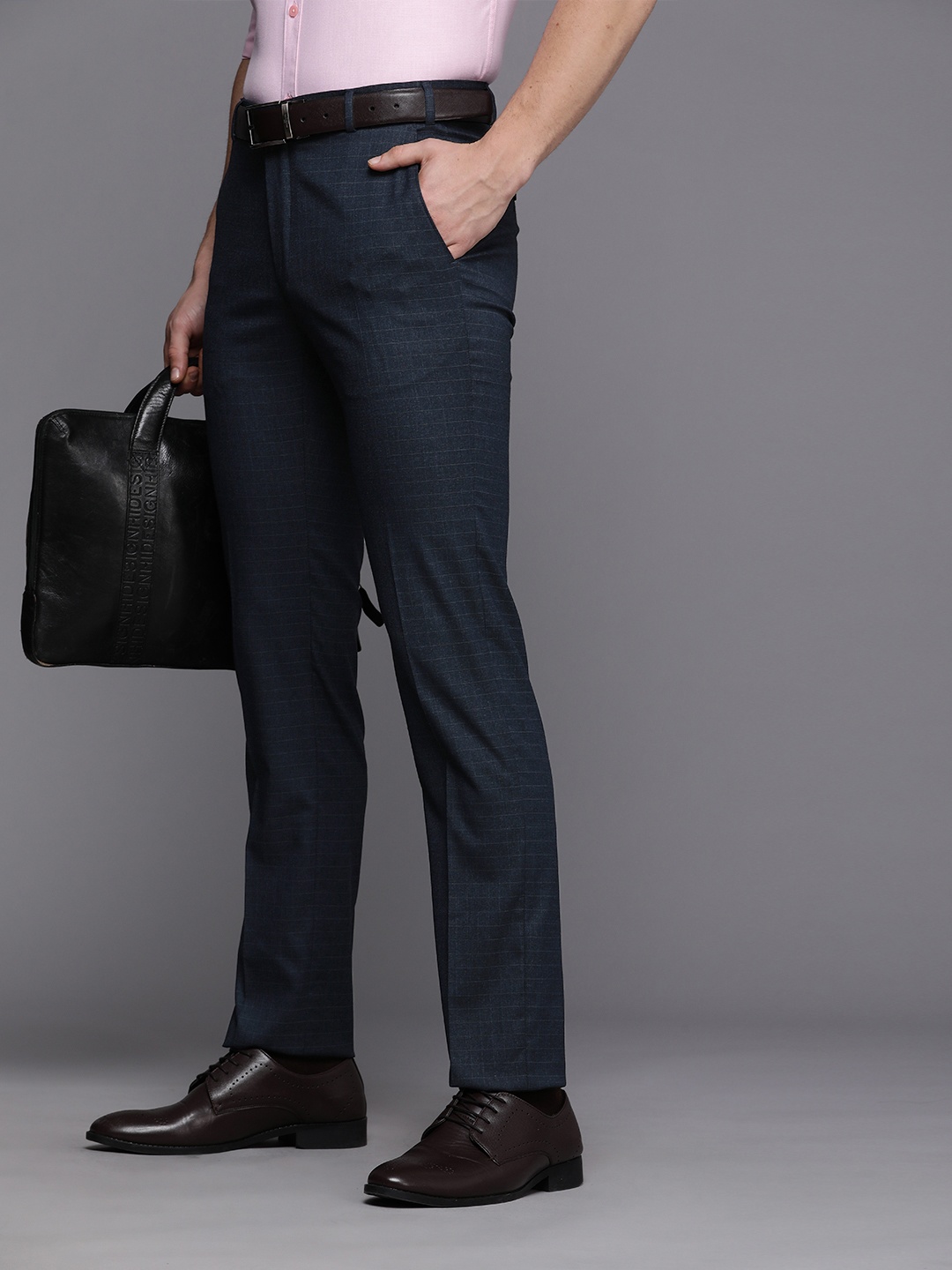 

Raymond Men Checked Slim Fit Trousers, Blue