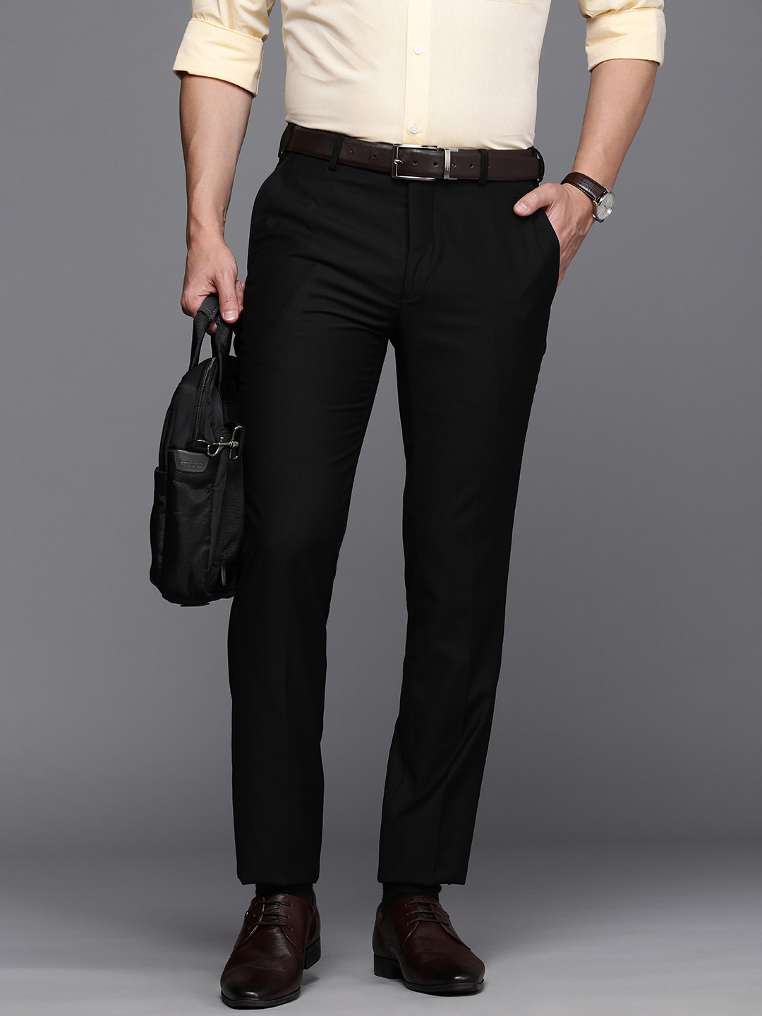 

Raymond Men Slim Fit Mid-Rise Formal Trousers, Black