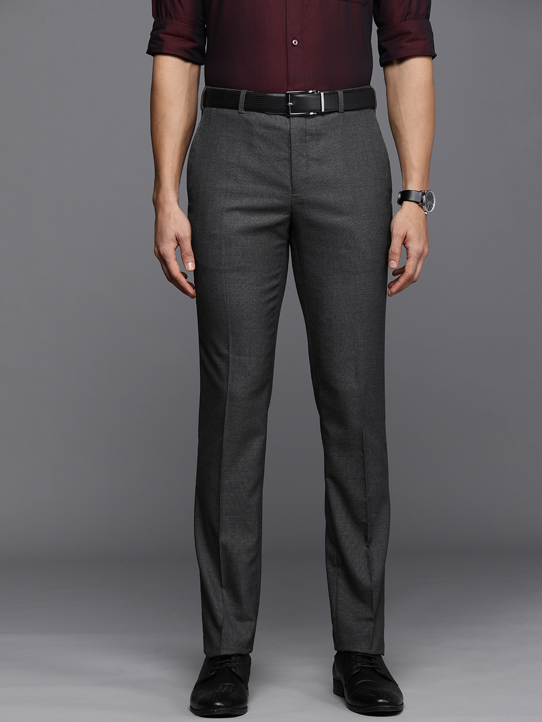 

Raymond Men Dark Grey Slim Fit Mid-Rise Formal Trousers