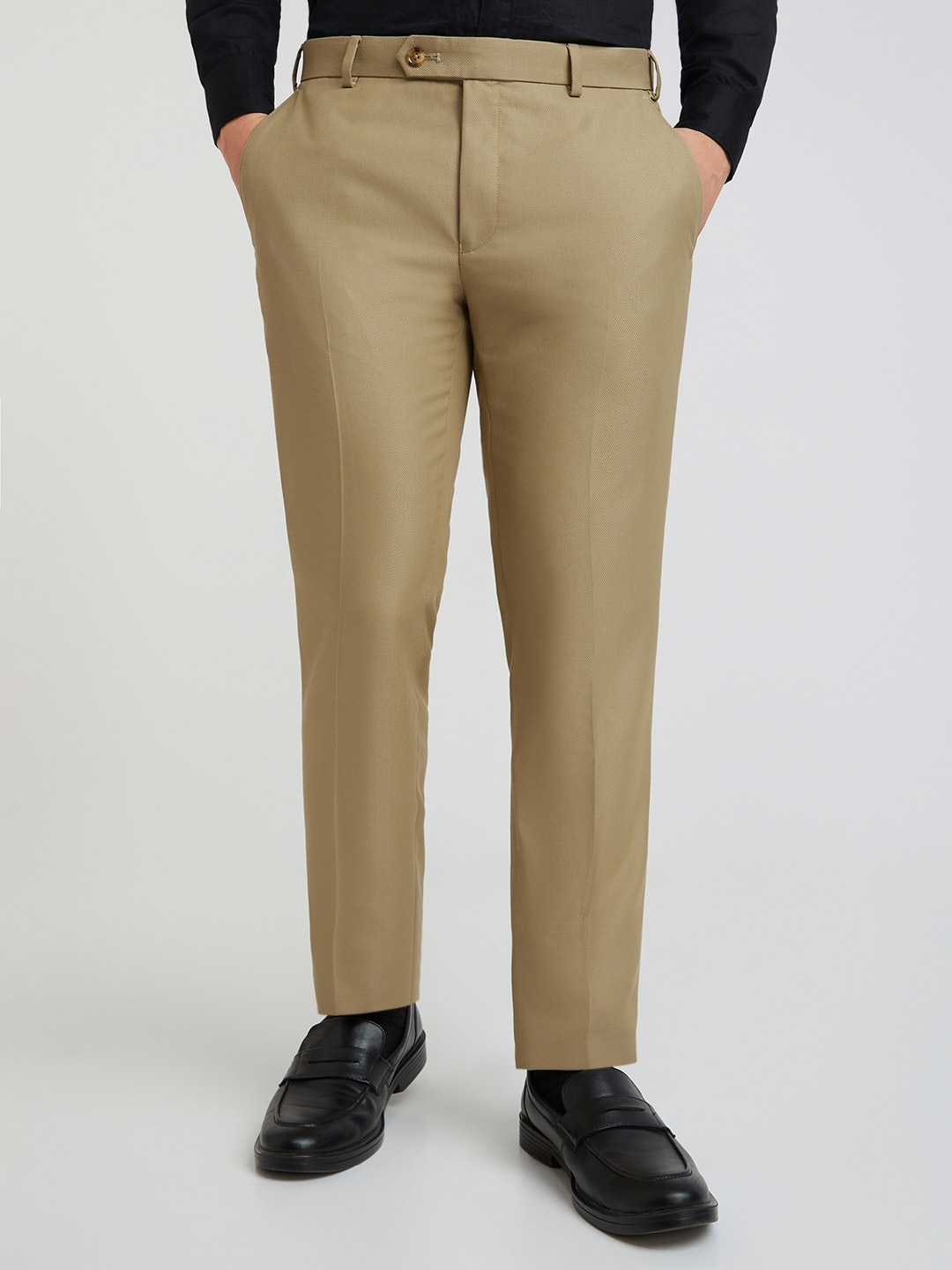 

Raymond Men Textured Slim Fit Formal Trousers, Khaki