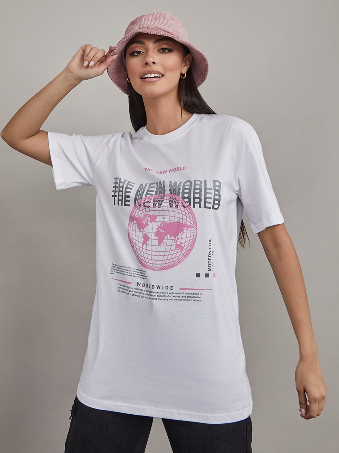 

Styli The New World Globe Graphic Print Oversized T-shirt, White
