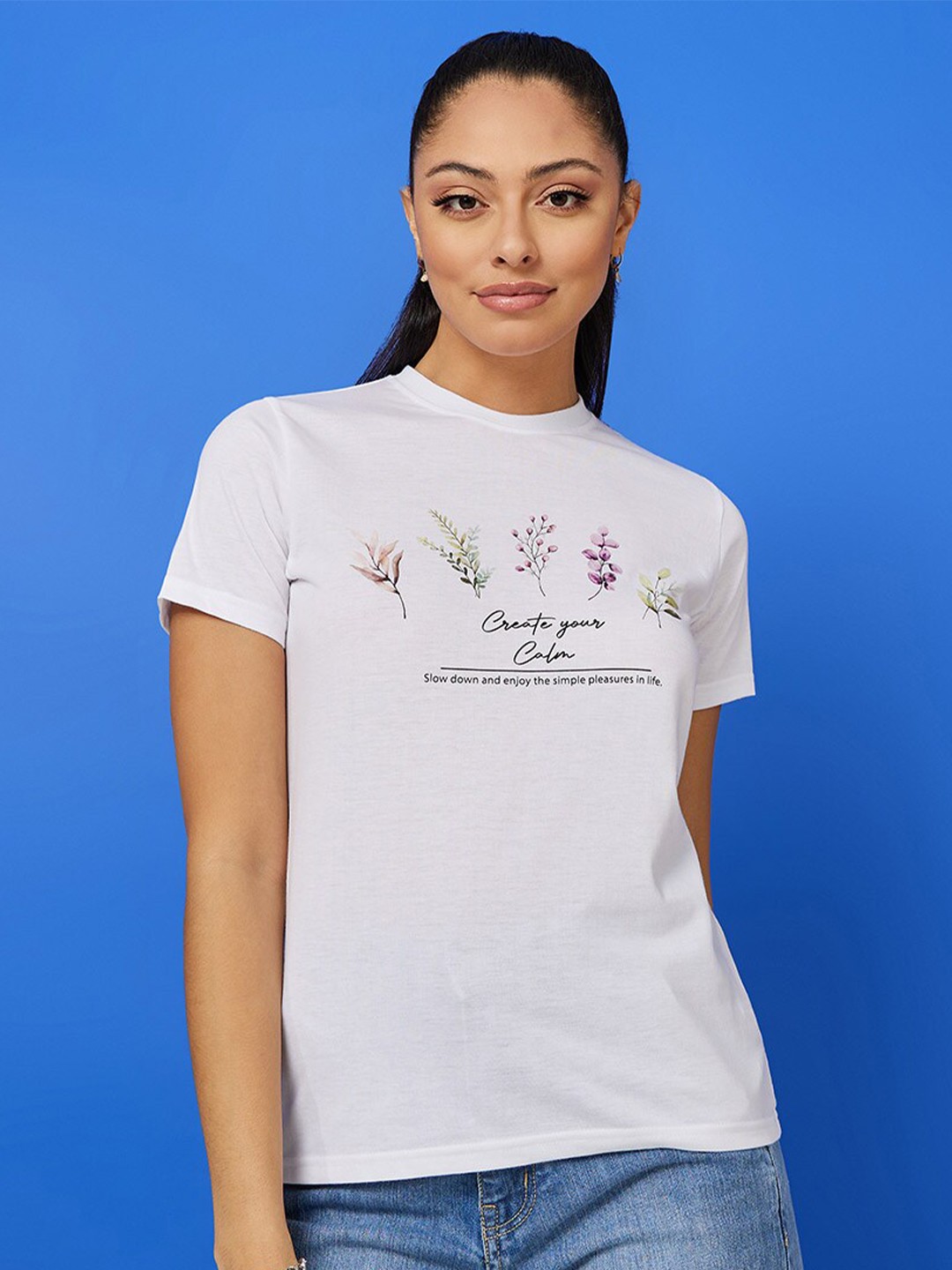 

Styli Short Sleeves Create Your Calm Graphic Print T-shirt, White