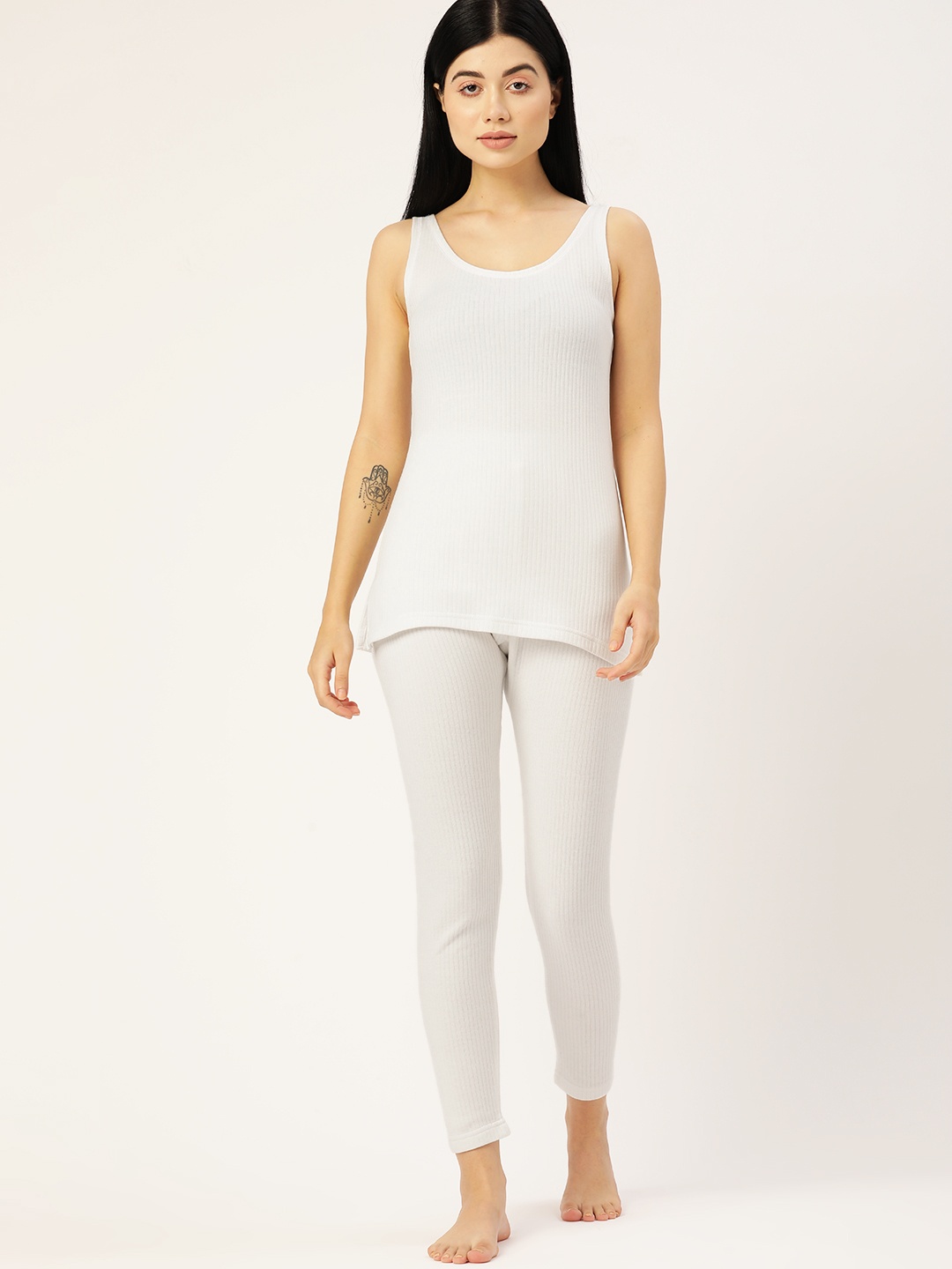 

ETC Women White Striped Patterned Cotton Thermal Set