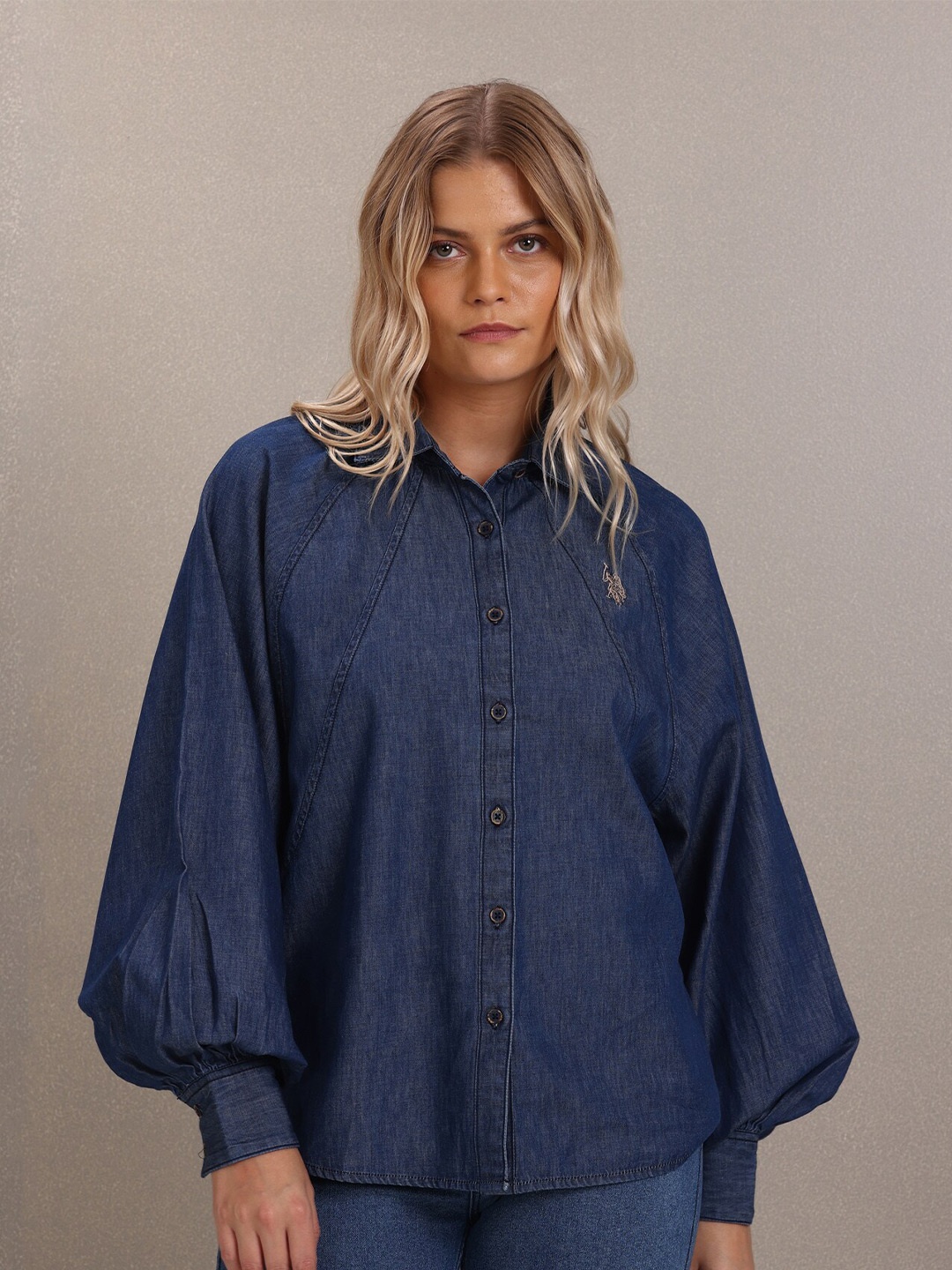

U S Polo Assn Women Navy Blue Boxy Casual Shirt