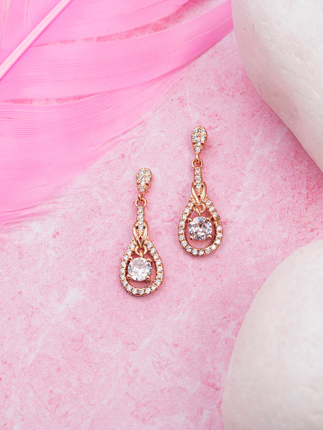 

Zavya Rose Gold Teardrop Shaped Drop Earrings