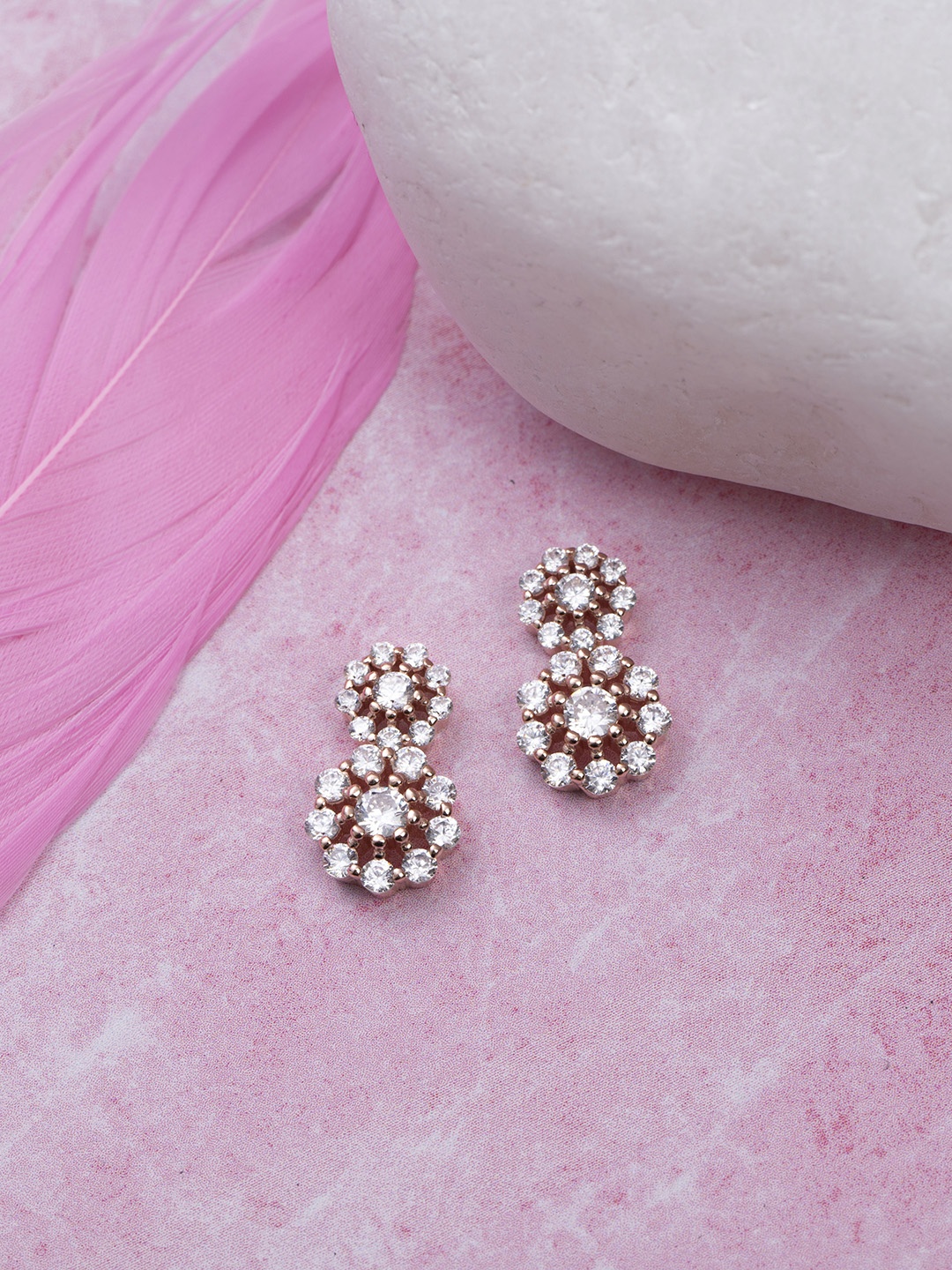 

Zavya Rose Gold Floral Drop Earrings