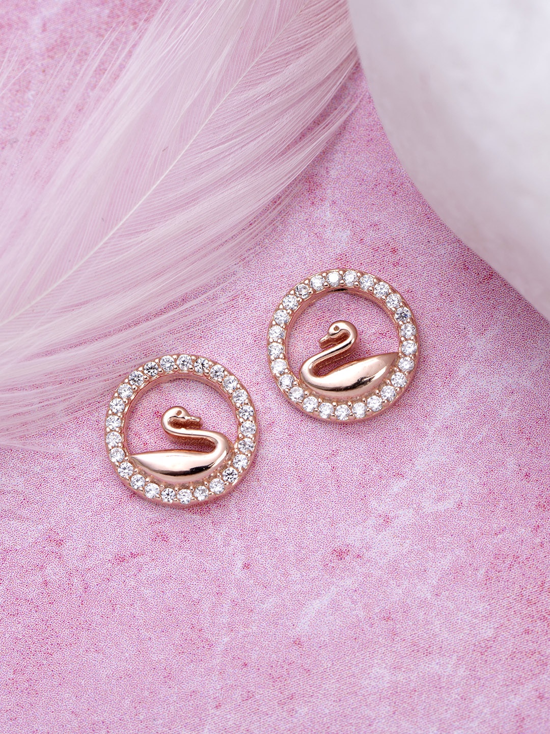 

Zavya Rose Gold-Toned 925 Sterling Silver CZ Studded Quirky Studs Earrings