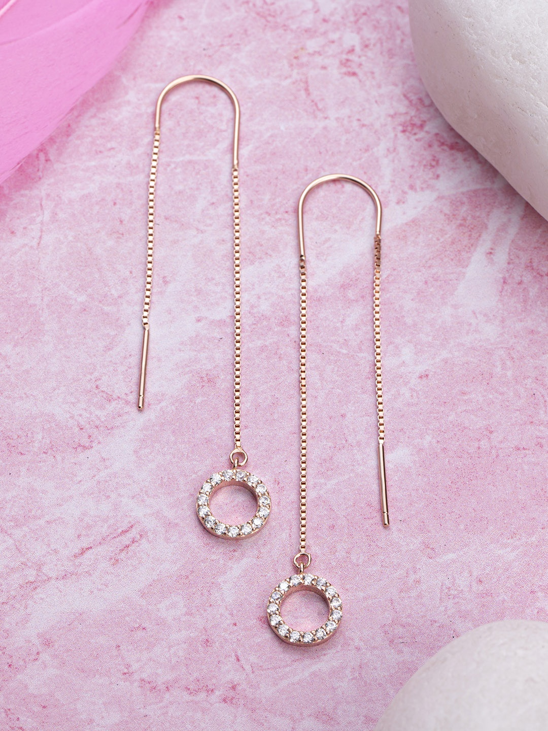 

Zavya Rose Gold Plated 925 Sterling Silver CZ Studded Circular Drop Earrings