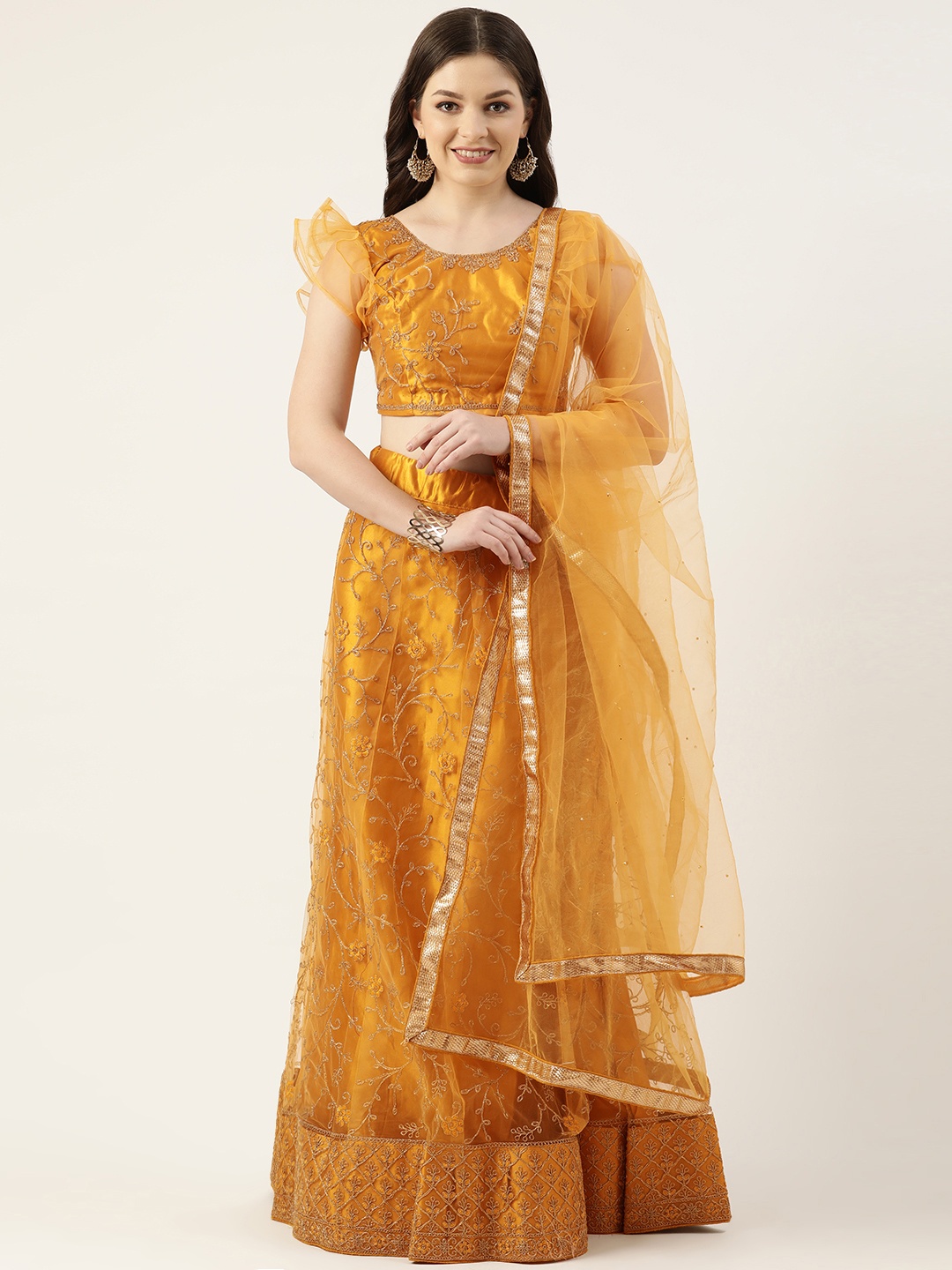 

Pothys Mustard Unstitched Lehenga & Blouse With Dupatta