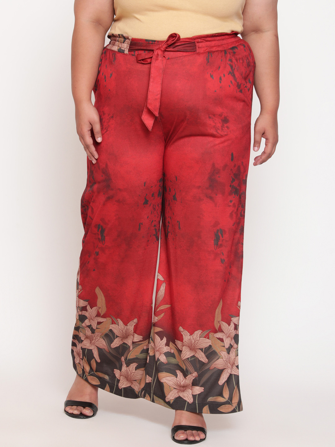 

Amydus Women Plus Size Red & Black Floral Printed High Waist Palazzo