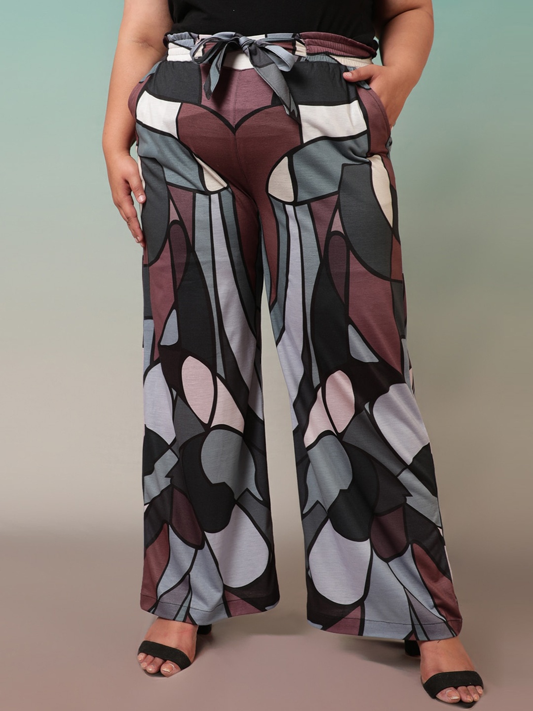 

Amydus Women Plus Size Black Printed Trousers
