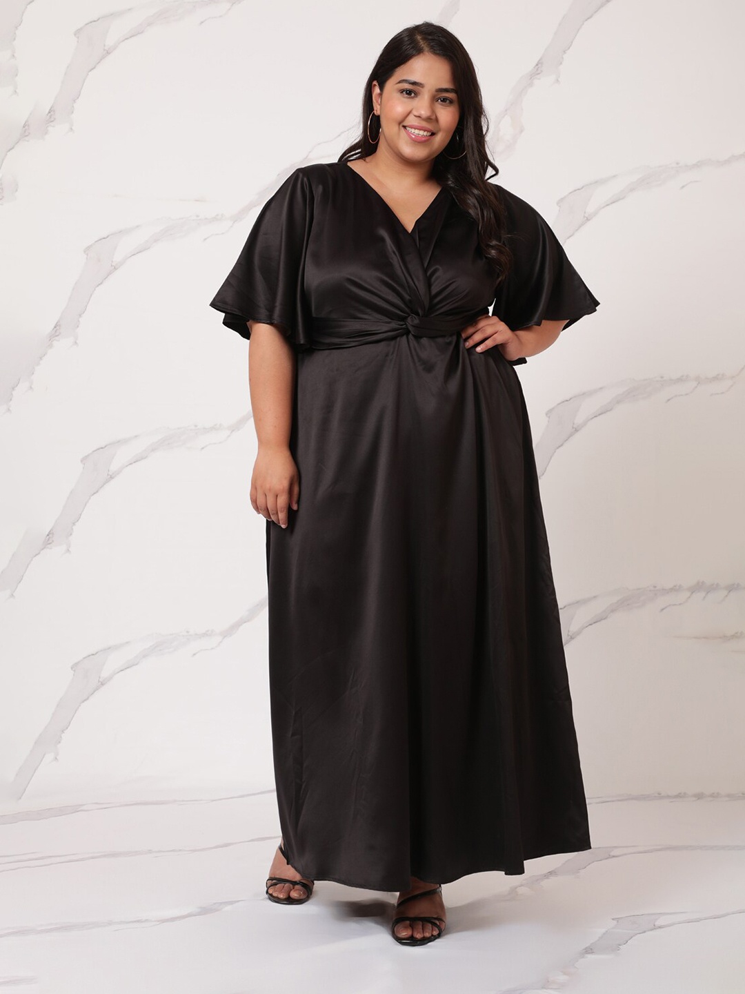 

Amydus Women Plus Size Black Satin Maxi Dress