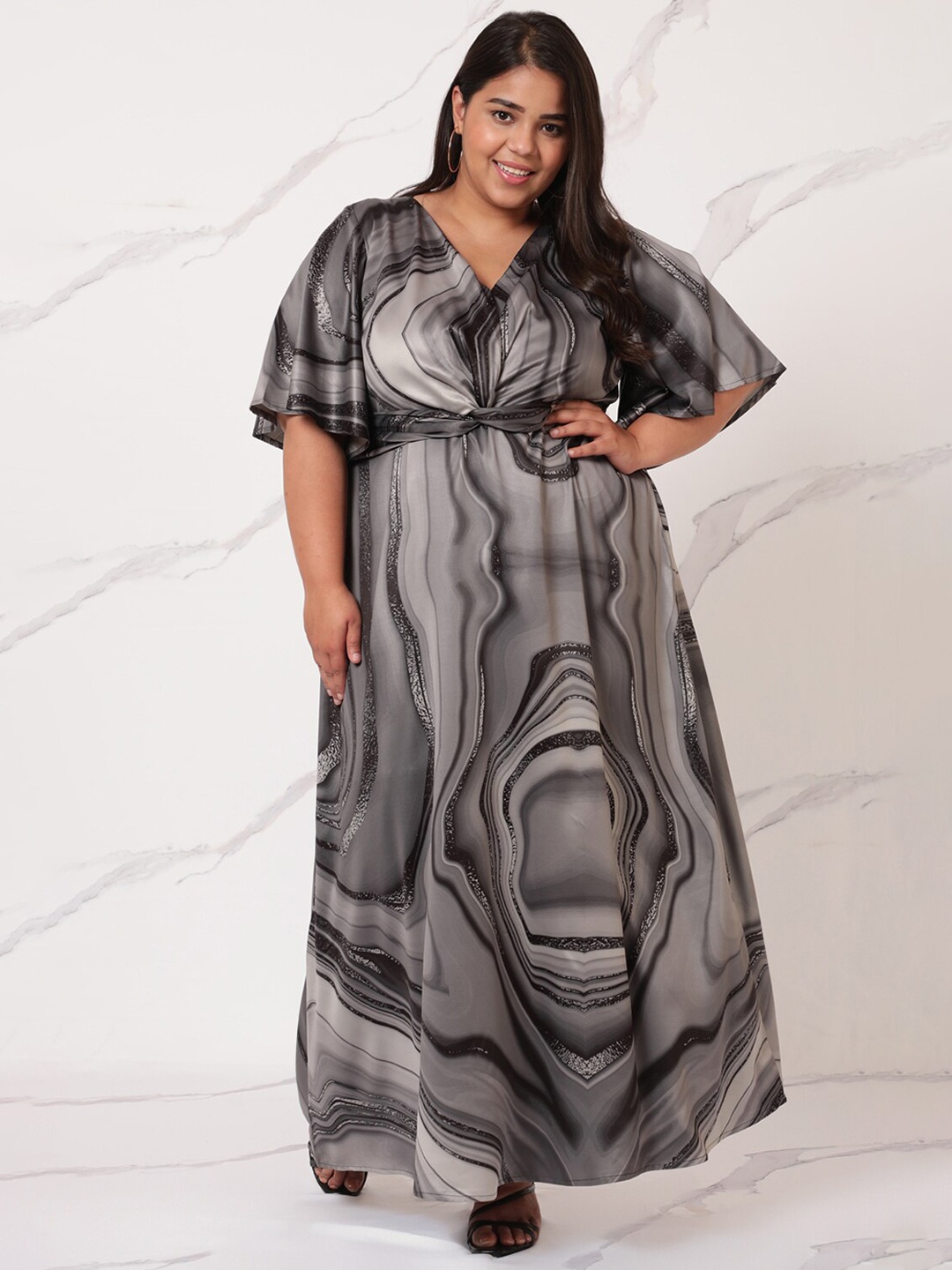 

Amydus Women Plus Size Black & Grey Satin Maxi Dress