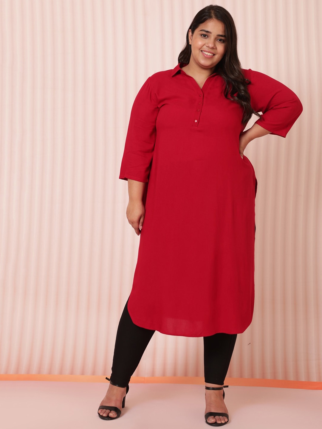 

Amydus Women Plus Size Red Pathani Kurta