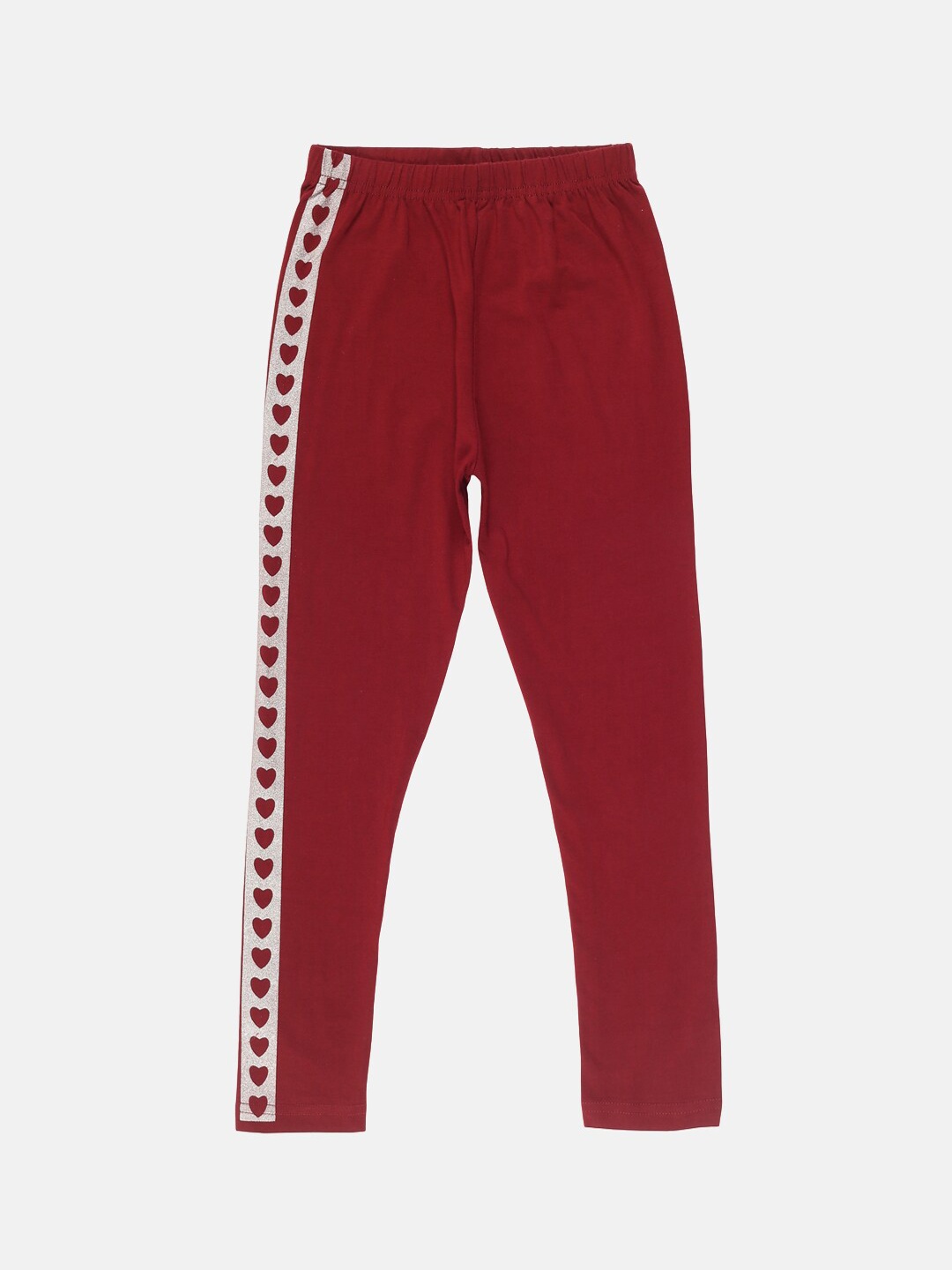 

KiddoPanti Girls Maroon Printed Ankle-Length Leggings