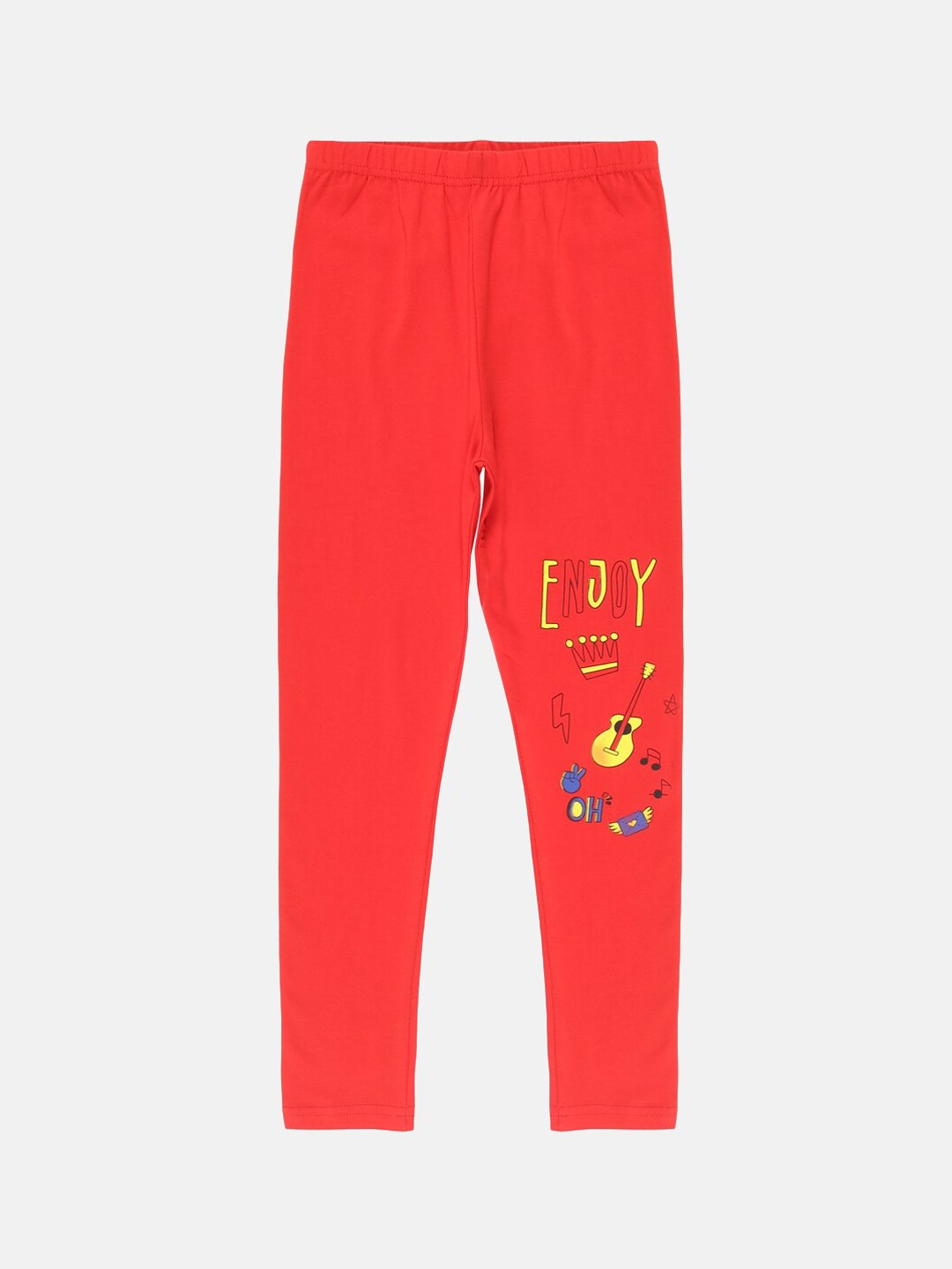 

KiddoPanti Girls Red Printed Ankle-Length Leggings