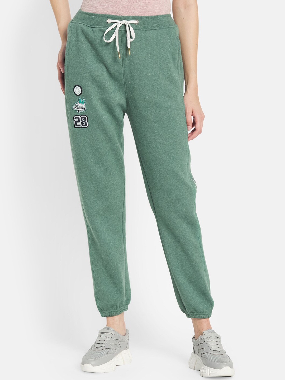 

METTLE Women Olive-coloured Solid Cotton Joggers