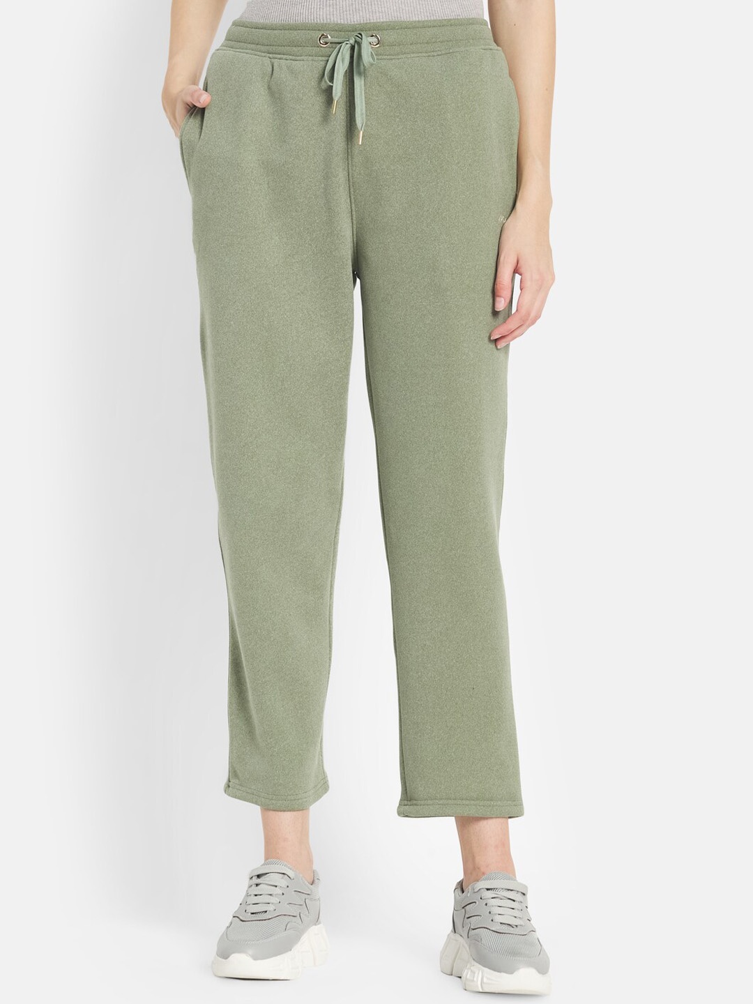 

METTLE Women Olive-Green Solid Track Pants
