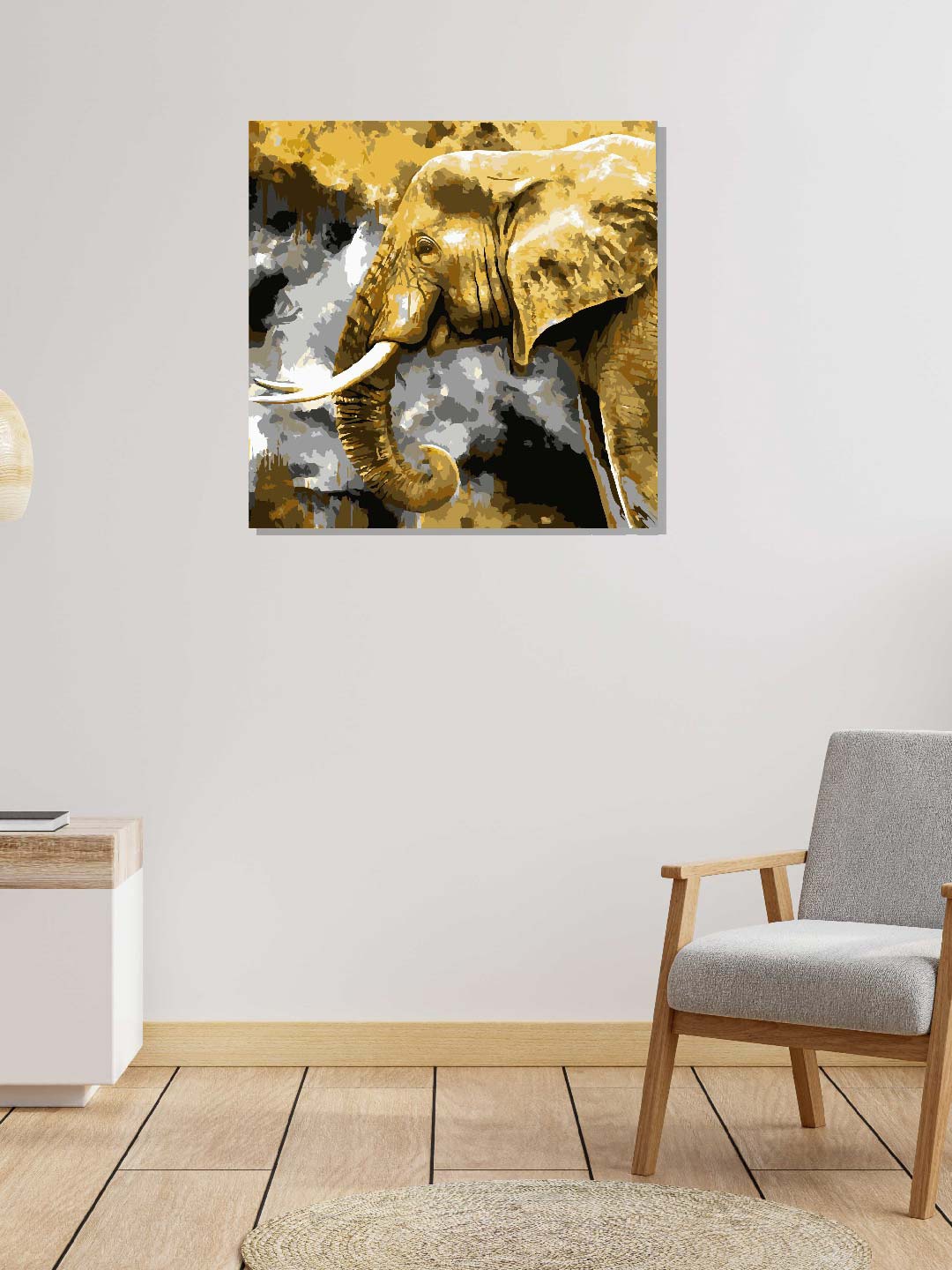 

RANGOLI Grey & Yellow Abstract Elephant Canvas Painting Wall Art