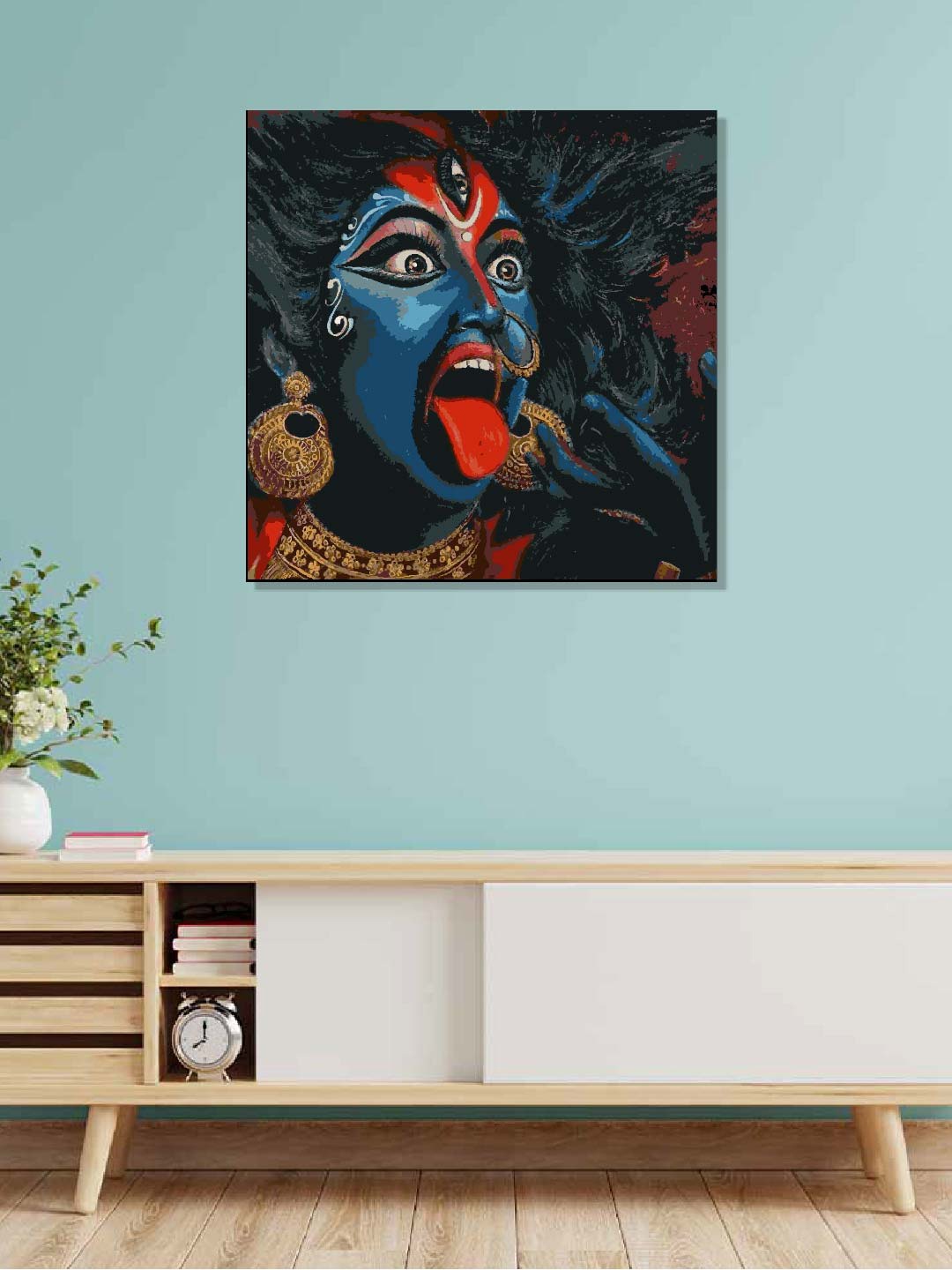 

RANGOLI Black & Blue Goddess Maa kali Canvas Painting Wall Art