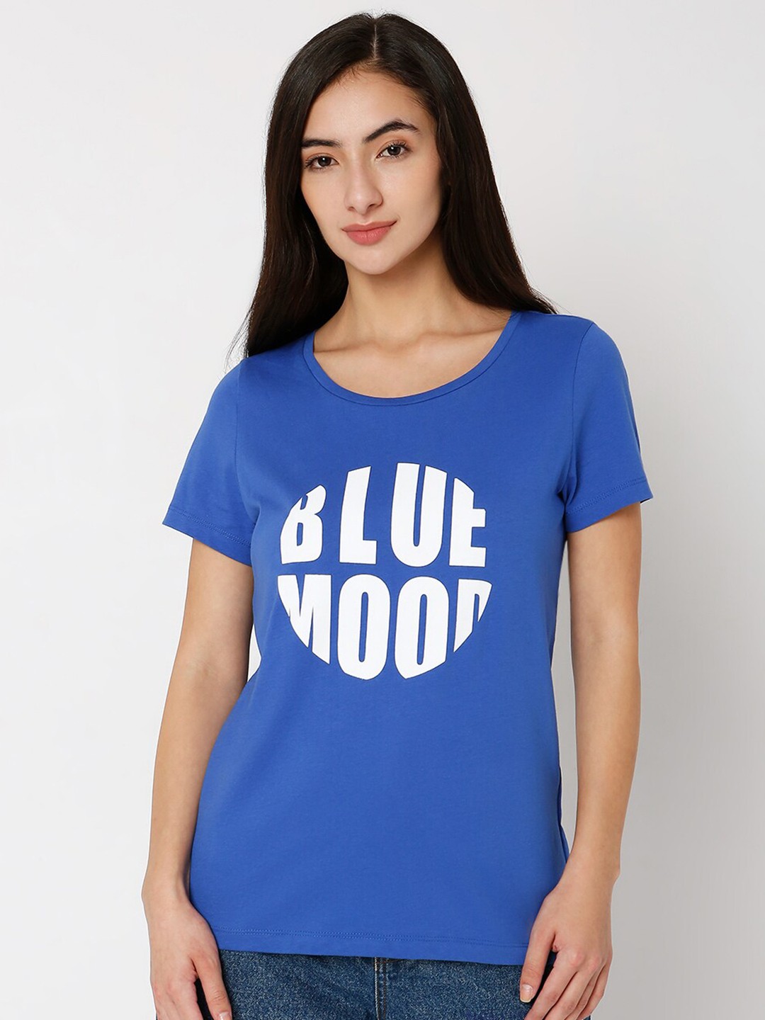 

Vero Moda Women Blue Typography Printed Cotton T-shirt
