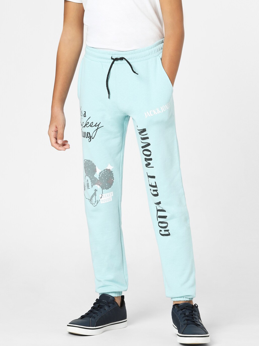 

Jack & Jones Junior Boys Blue Mickey Mouse Printed Track Pants