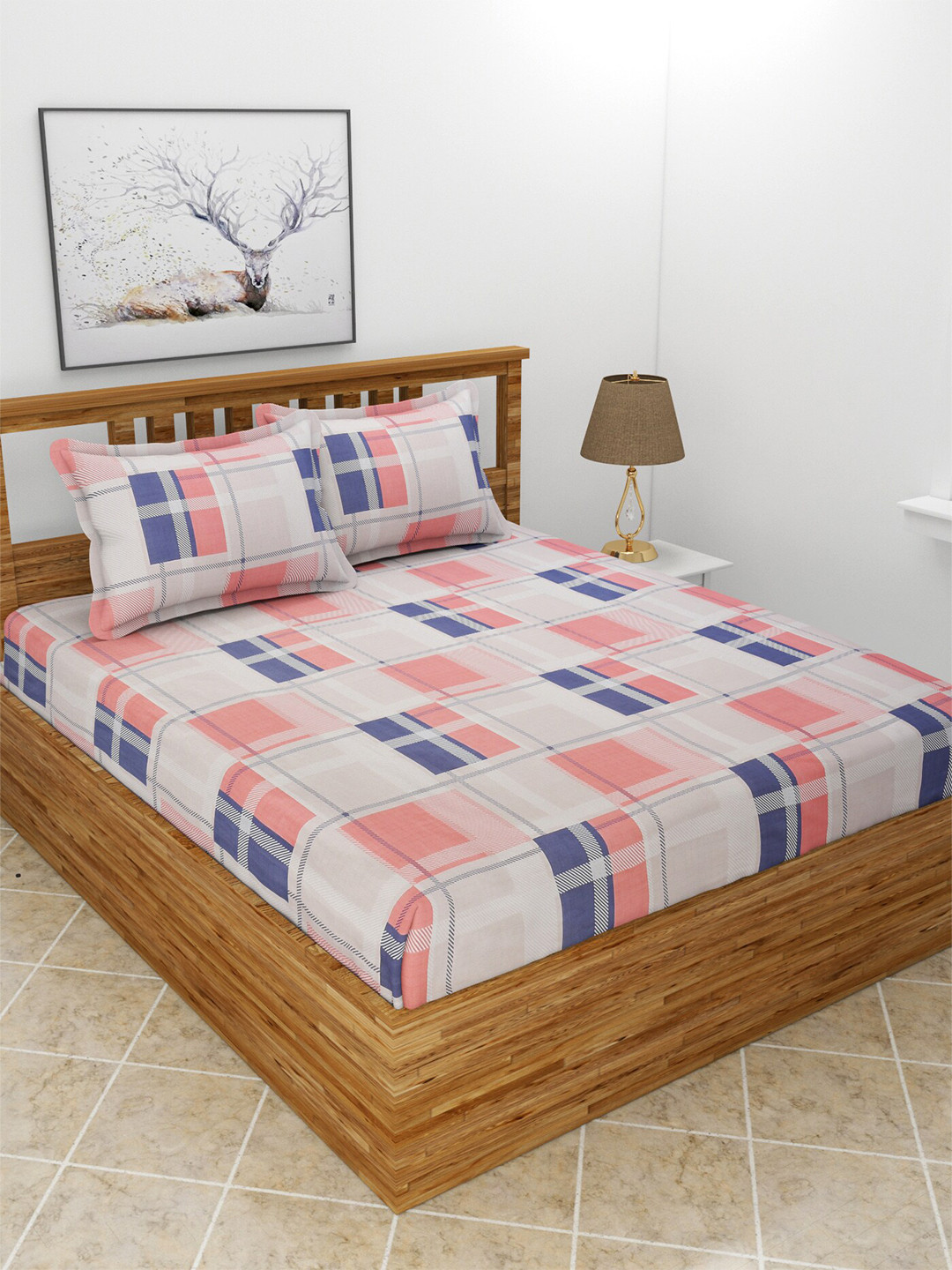 

MORADO White & Pink Geometric 180 TC King Bedsheet with 2 Pillow Covers